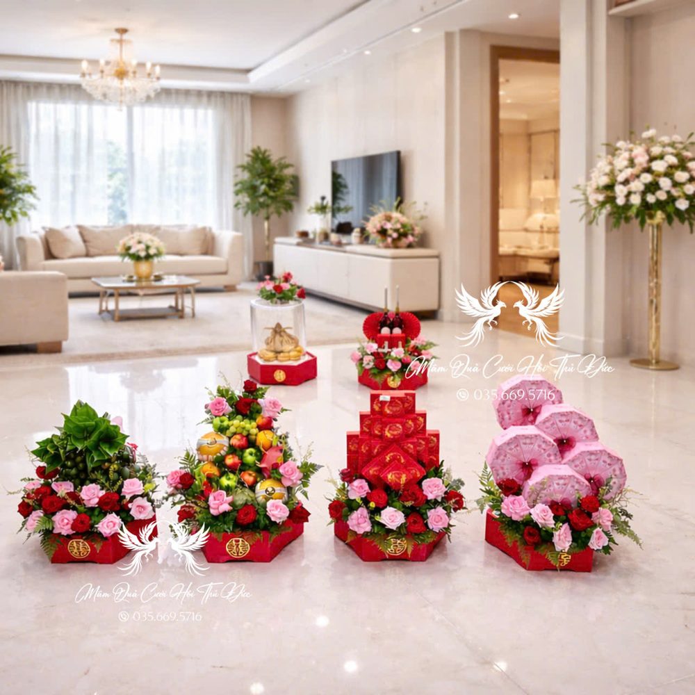 Set 06 mâm hiện đại mix tone đỏ hồng (MQHĐ-04)