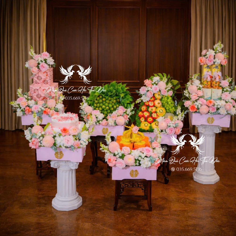 Set 06 mâm hiện đại tráp hồng mix nhiều màu (MQHĐ-07)