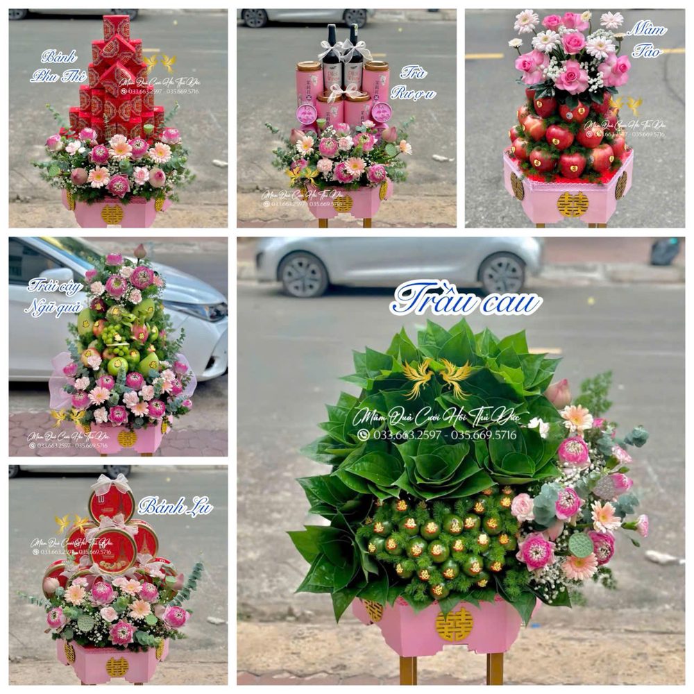 Set 06 mâm hiện đại tone hoa sen hồng mix cam nhạt (MQHĐ-15)