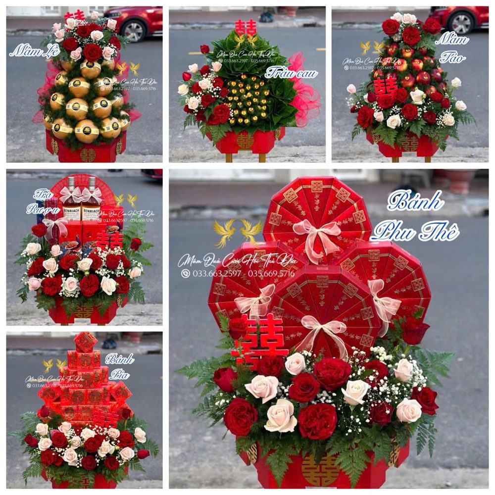 Set 06 mâm hiện đại tone đỏ mix kem dâu (MQHĐ-18)