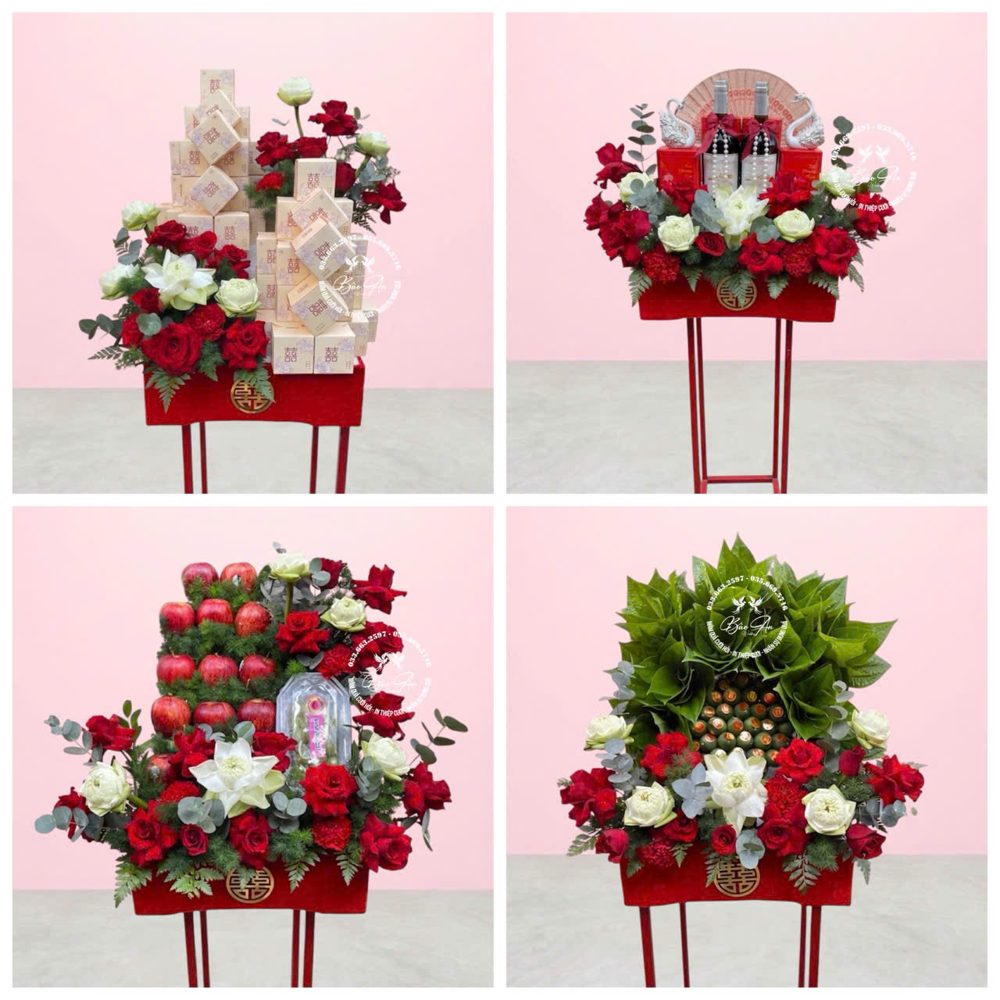 Set 04 mâm hiện đại tone đỏ mix hoa sen (MQHĐ-25)