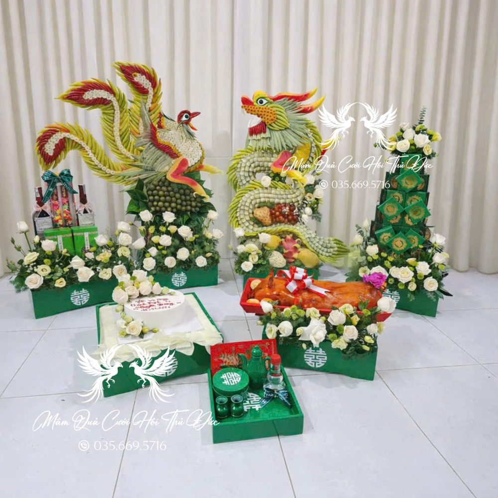 Set 06 mâm rồng phụng mix tone trắng xanh (MQRP-04)