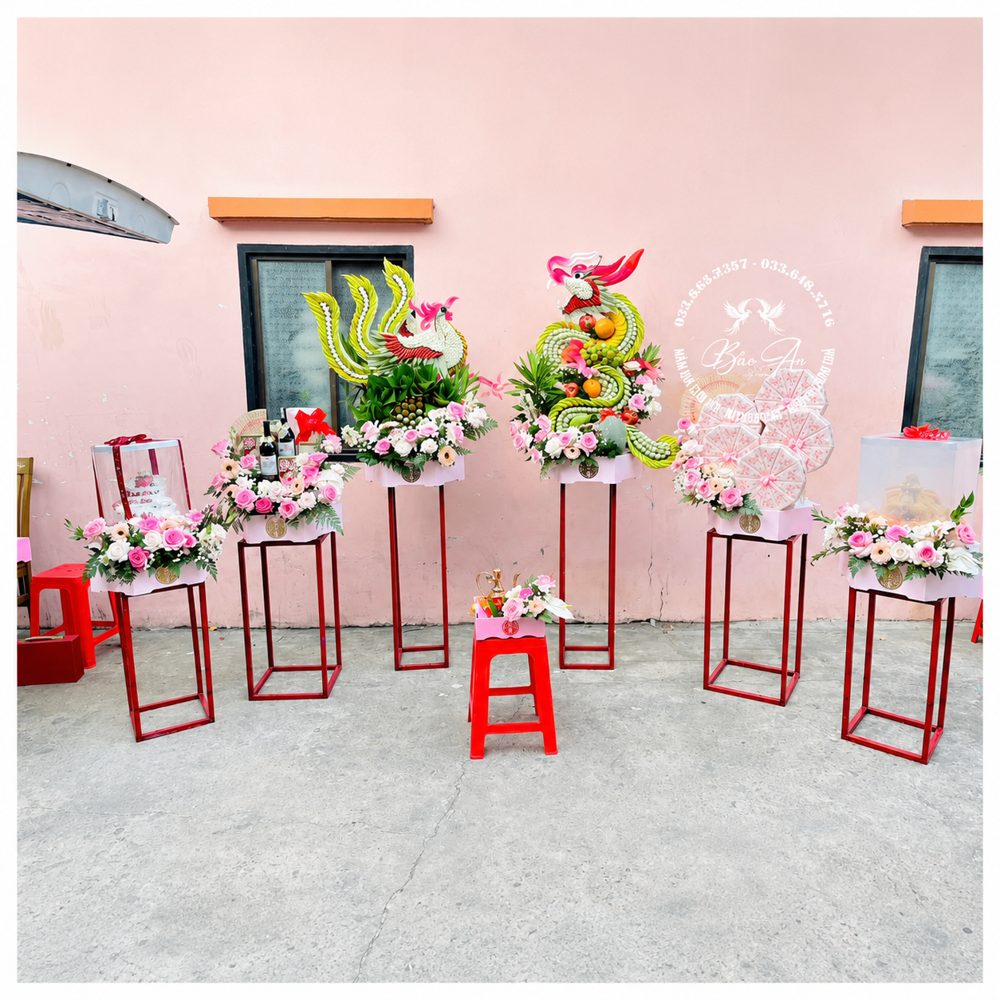 Set 06 mâm rồng phụng tone hồng phấn mix kem dâu (MQRP-13)