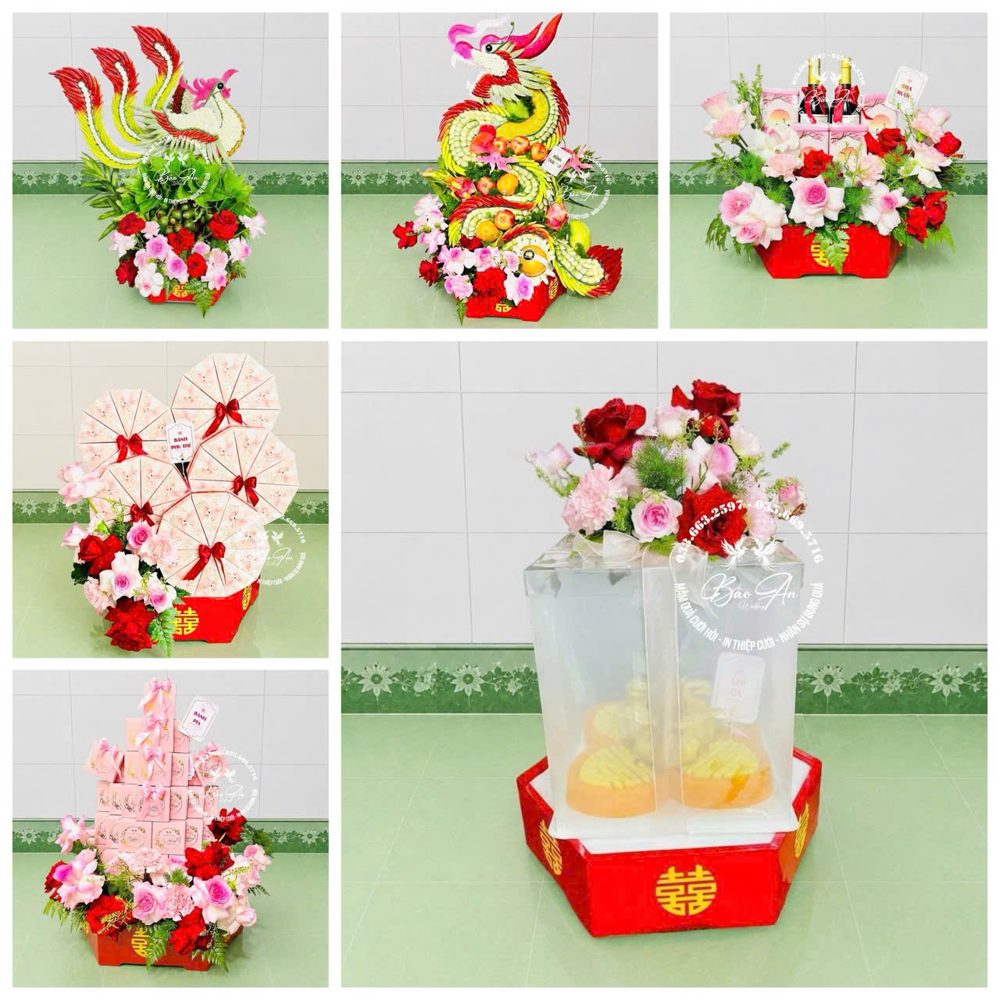 Set 06 mâm rồng phụng tone đỏ hồng (MQRP-17)