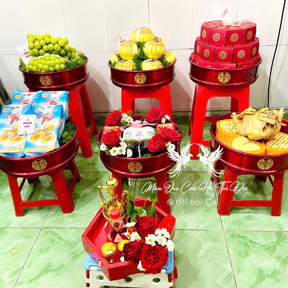 Set 06 mâm truyền thống hoa đỏ tráp đỏ tròn (MQTT-20)