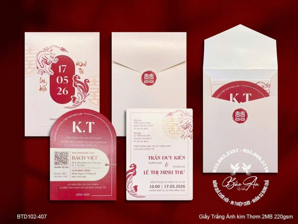 Thiệp hoa văn tone trắng đỏ (BTD102-407)
