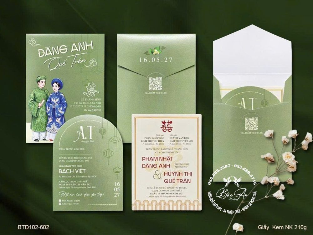 Thiệp chibi áo dài xanh sage (BTD102-602)