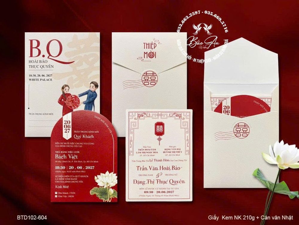 Thiệp chibi áo dài đỏ trắng (BTD102-604)