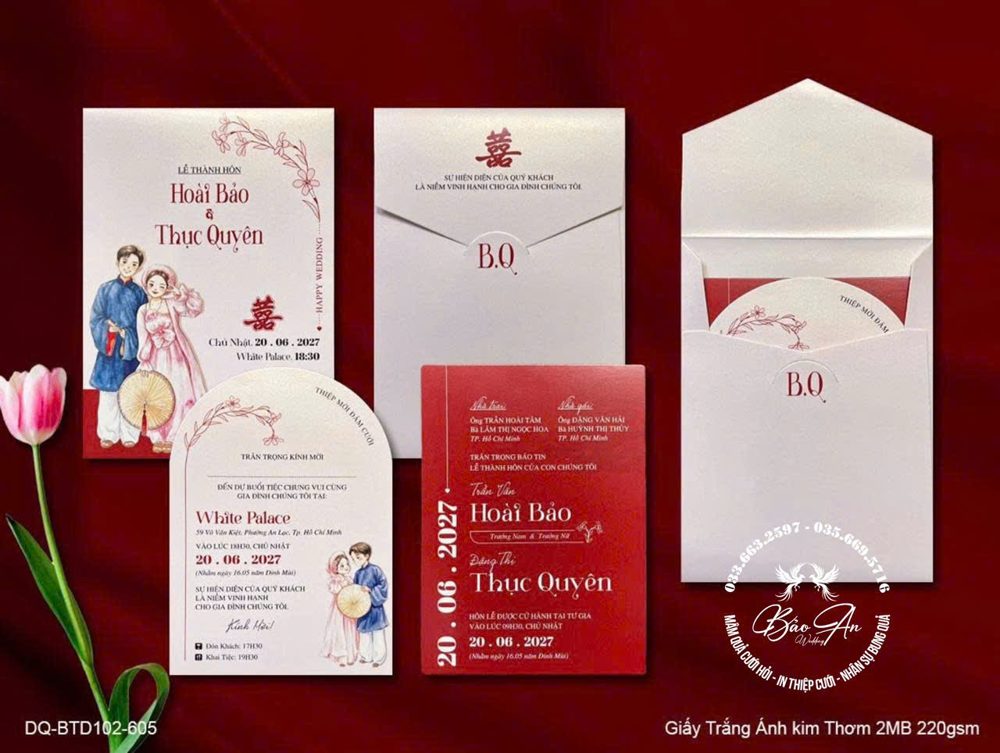 Thiệp chibi áo dài đỏ trắng (BTD102-605)