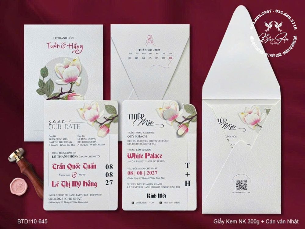 Thiệp hoa mộc lan tone trắng (BTD110-645)