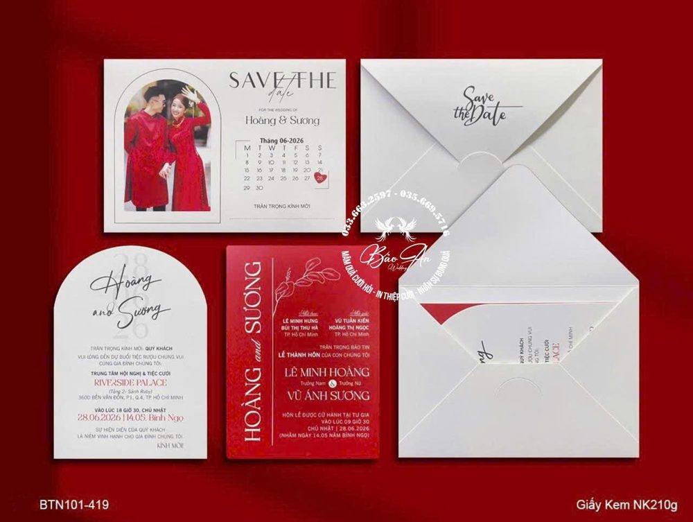 Thiệp ảnh cưới save the date tone đỏ trắng (BTN101-419)