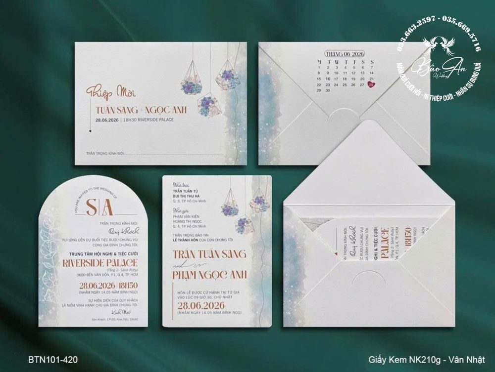 Thiệp hoa treo tone xanh lá (BTN101-420)
