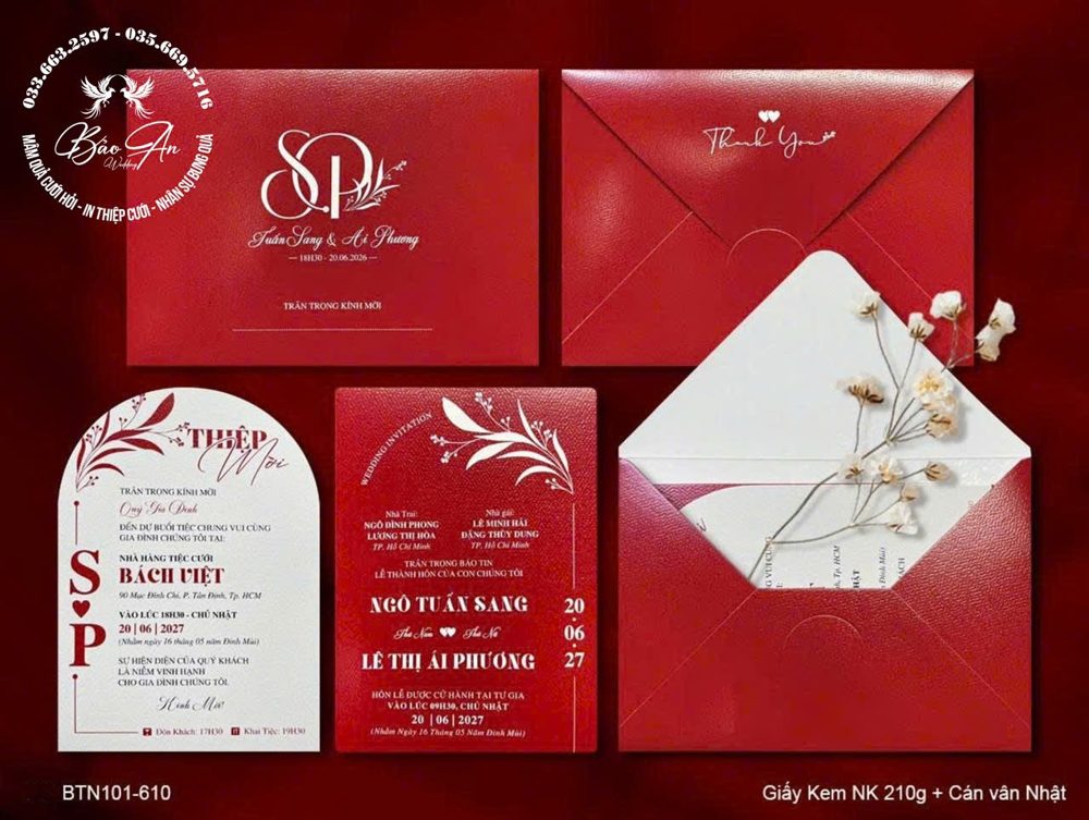Thiệp hoa trắng tone đỏ đô (BTN101-610)