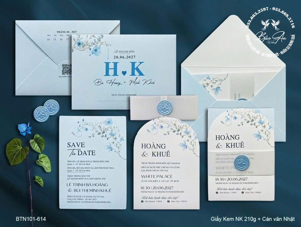 Thiệp hoa nhí dấu sáp xanh tone xanh dương (BTN101-614)
