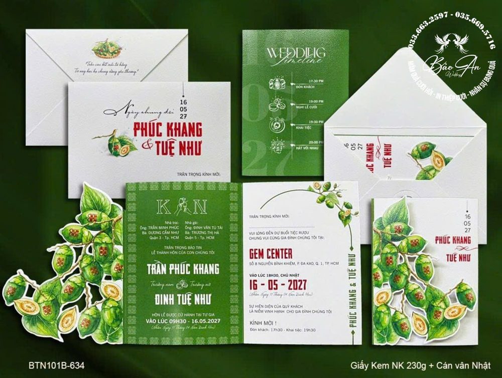 Thiệp cắt hình lá cây tone xanh lá (BTN101B-634)