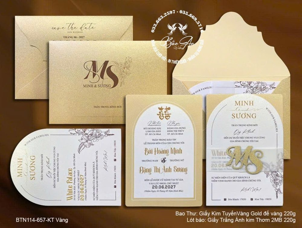 Thiệp bìa vòm tone vàng gold (BTN114-657-Vàng KT)