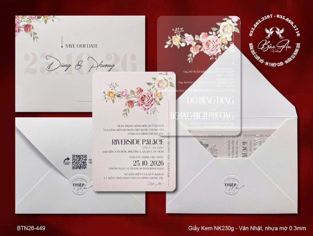 Thiệp mica trong hoa hồng (BTN26-449)