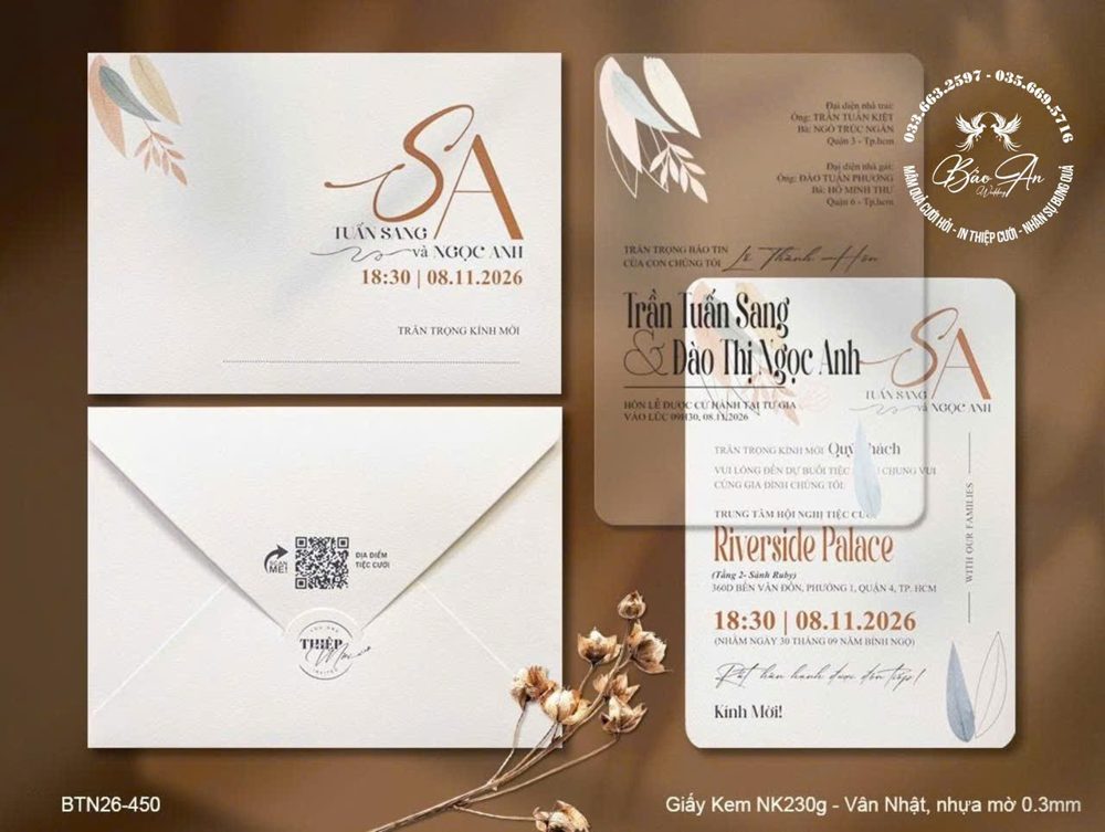 Thiệp mica mờ lá vàng (BTN26-450)