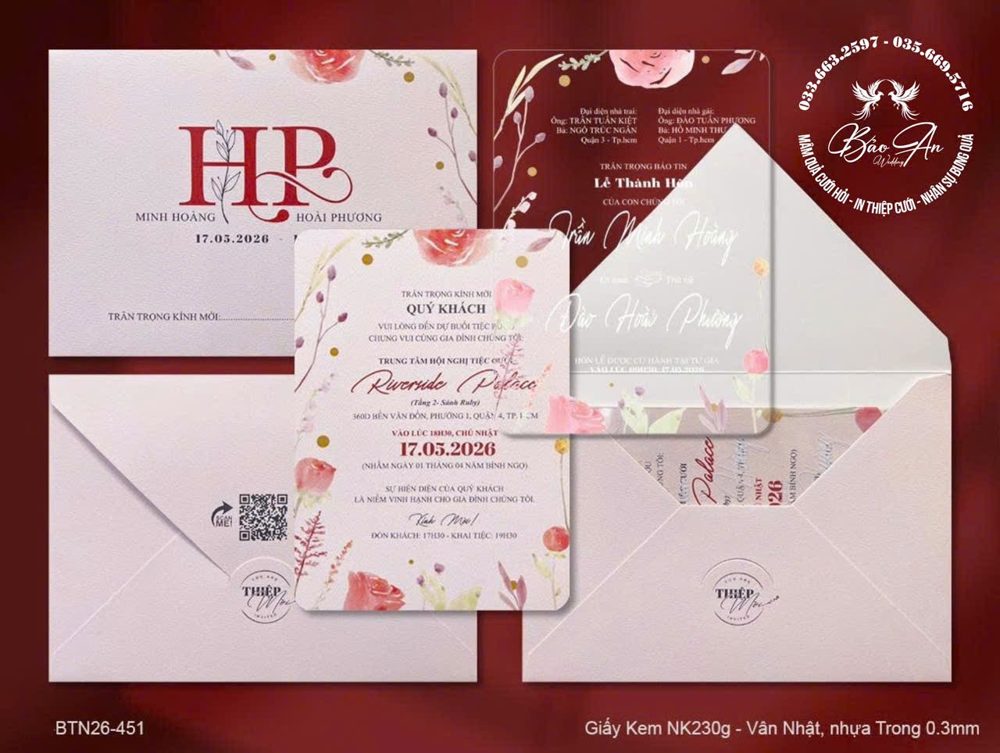 Thiệp mica trong hoa hồng (BTN26-451)