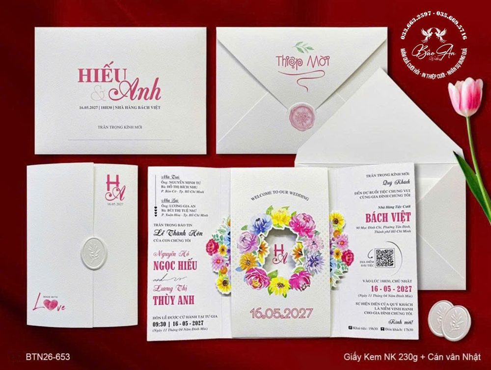 Thiệp hoa sắc màu tone trắng (BTN26-653)