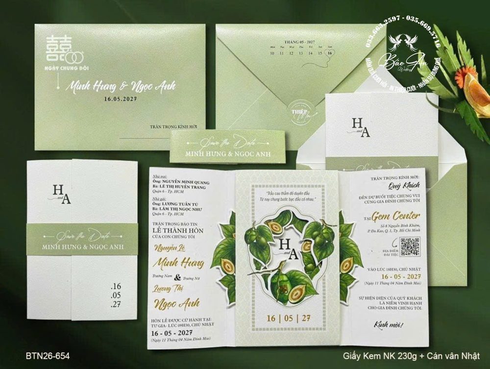 Thiệp lá monstera tone xanh sage (BTN26-654)