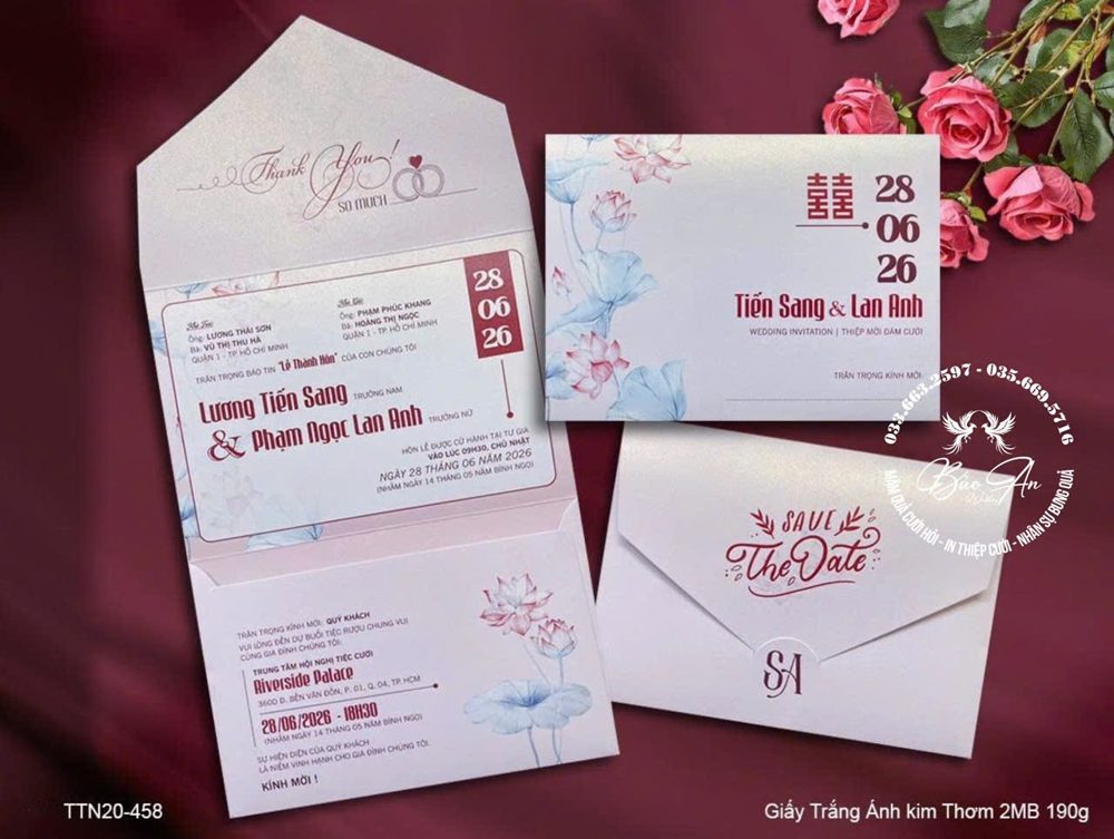 Thiệp hoa sen xanh tone trắng (TTN20-458)