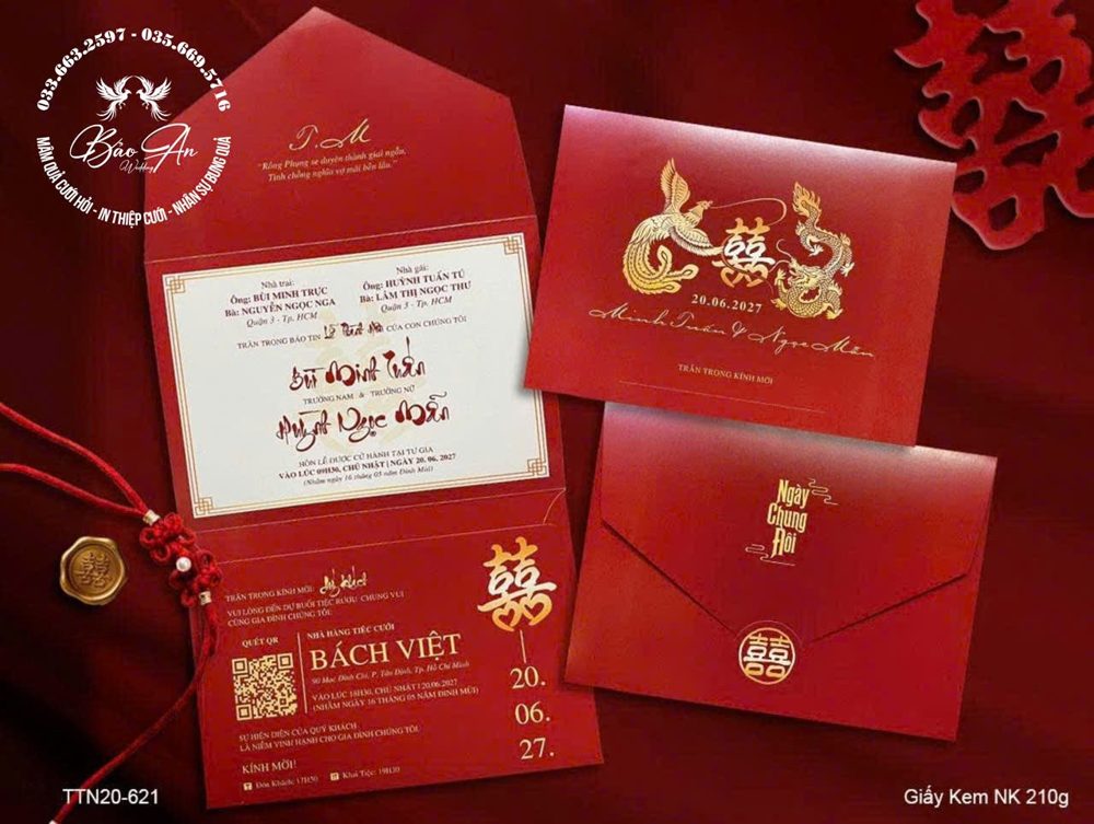 Thiệp rồng phụng nhũ vàng tone đỏ (TTN20-621)