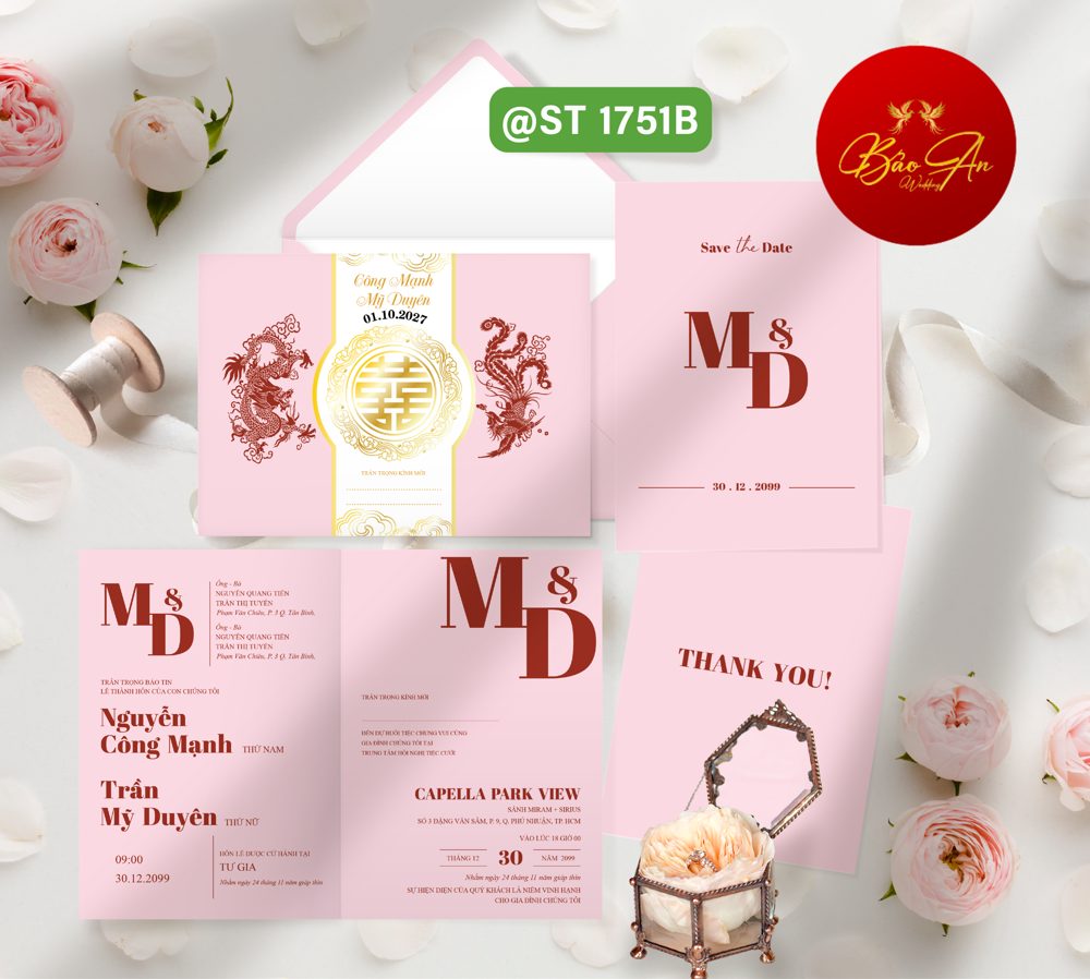 Thiệp chữ hỷ rồng phụng