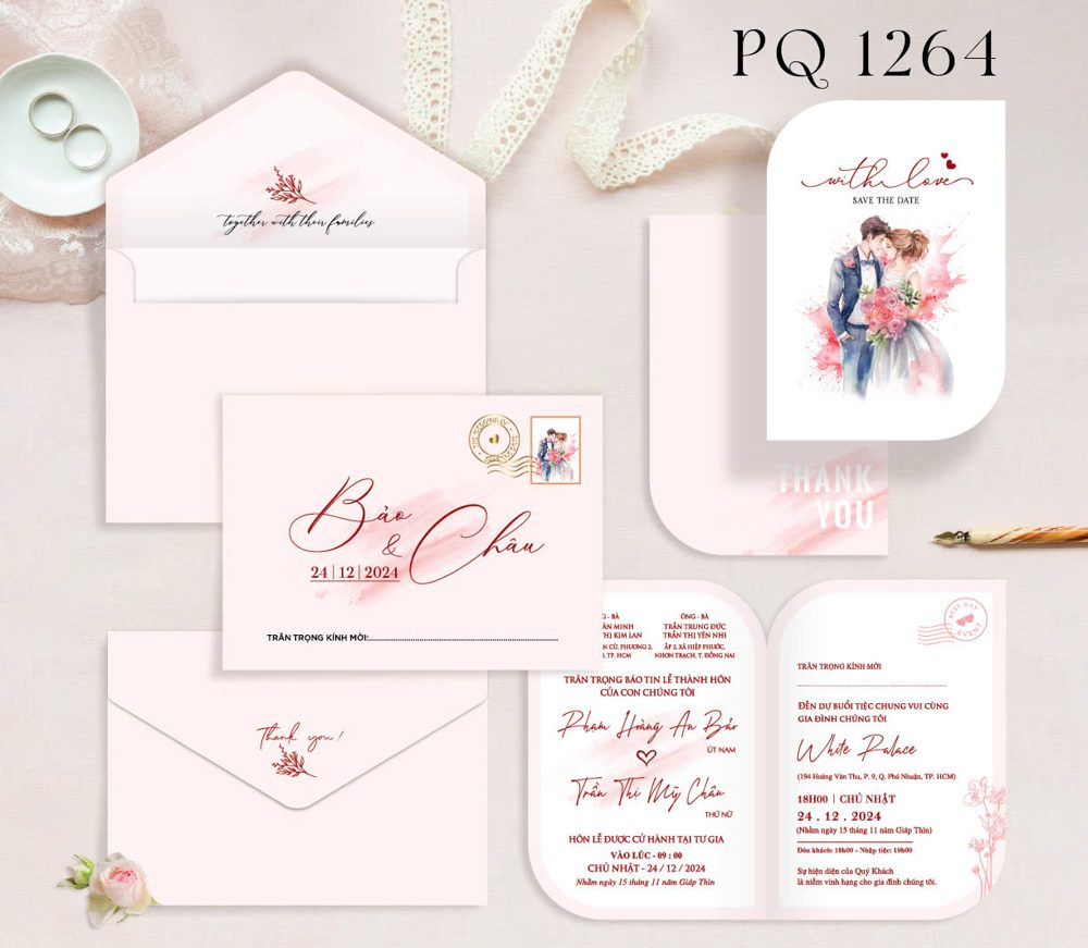 Thiệp chibi dâu rễ tone hồng (1264)