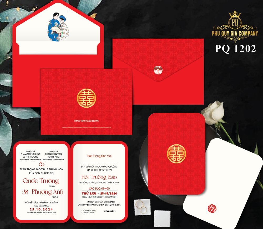 Thiệp song hỷ vàng tone đỏ (PQ 1202)