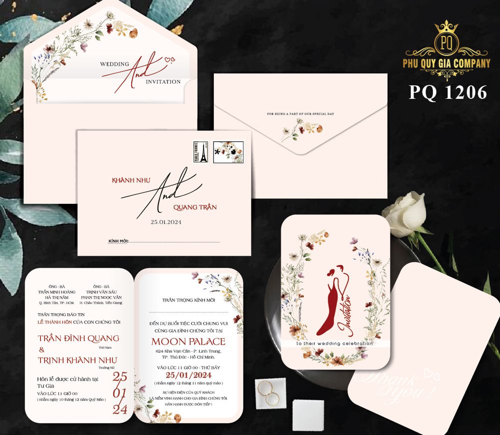Thiệp hoa cô dâu tone hồng (PQ 1206)