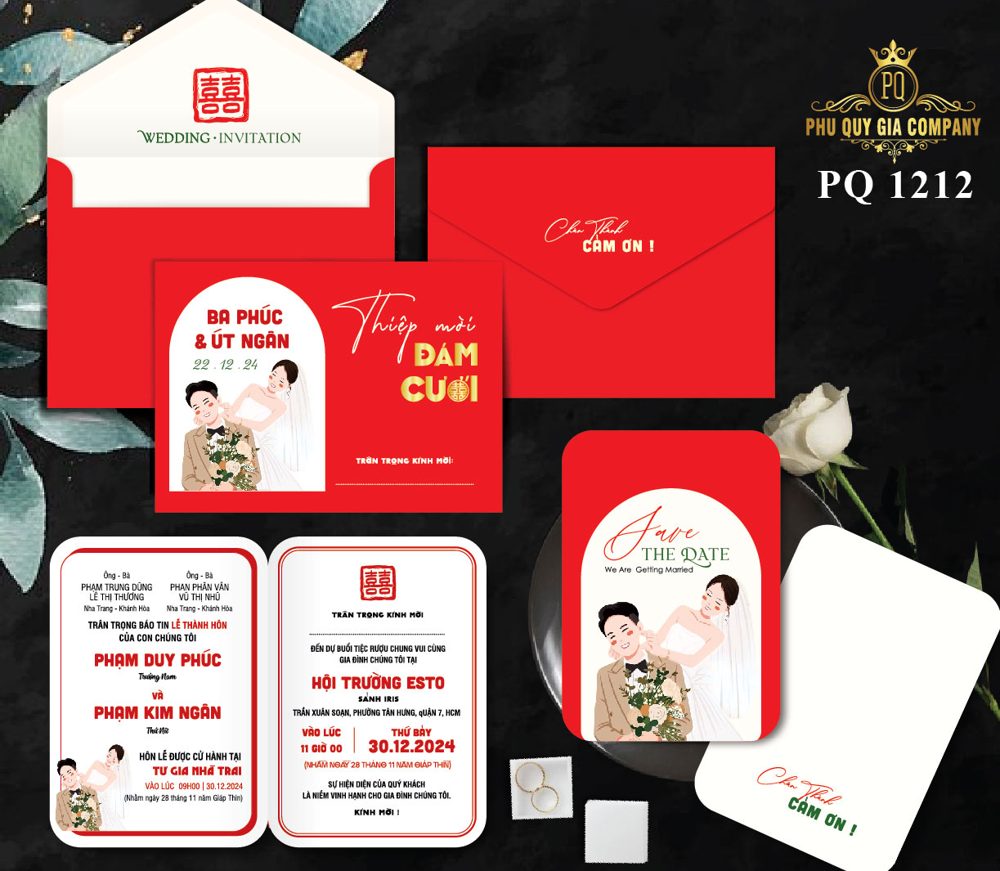Thiệp chibi dâu rễ trẻ tone đỏ (PQ 1212)