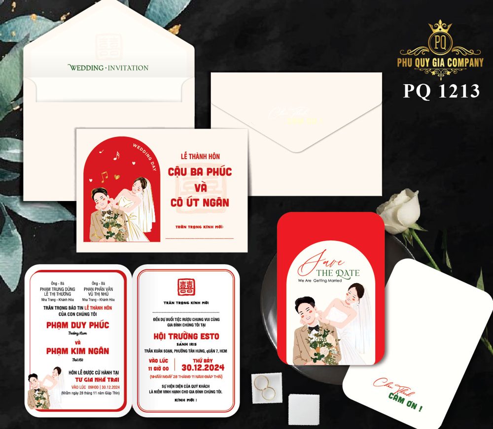 Thiệp chibi dâu rễ tone kem đỏ (PQ 1213)