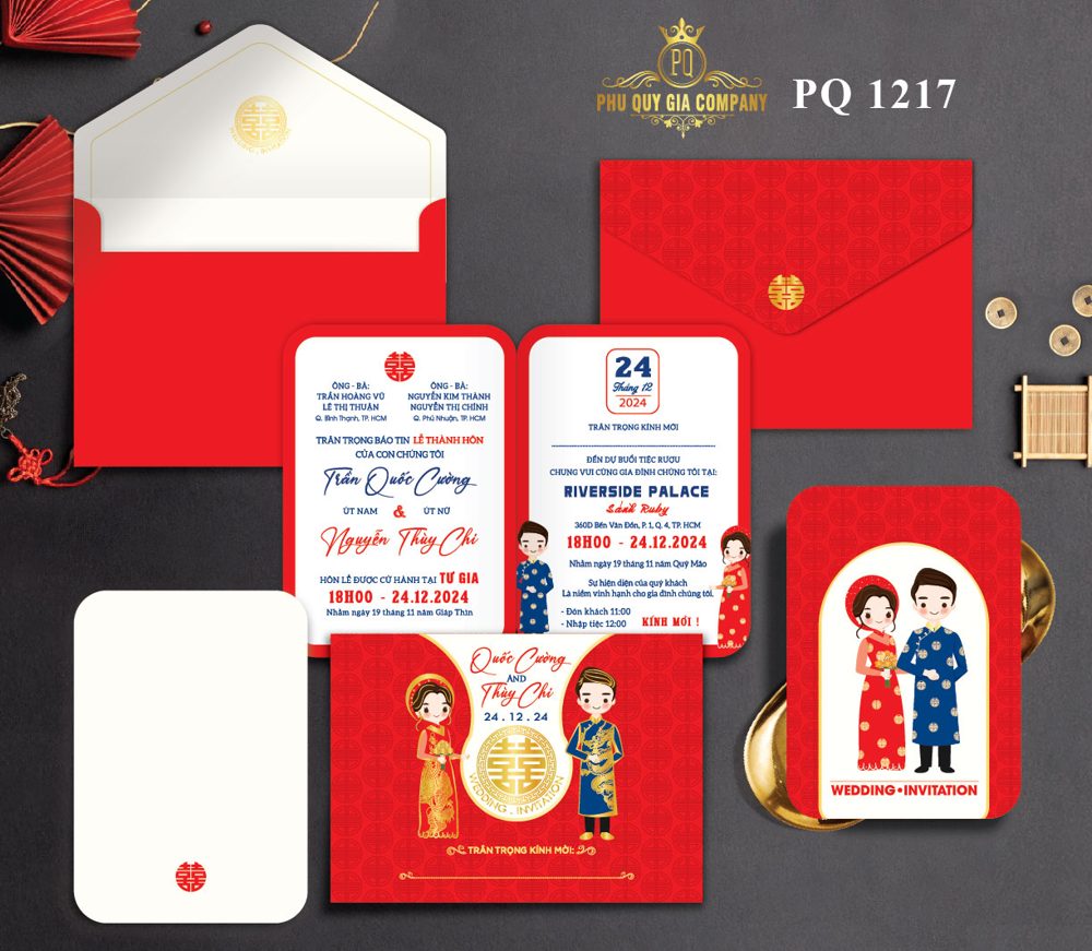 Thiệp áo dài tone đỏ trắng (PQ 1217)