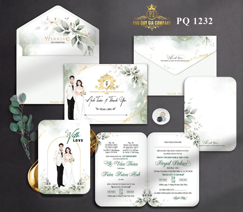 Thiệp lá xanh chibi dâu rễ tone trắng (PQ 1232)