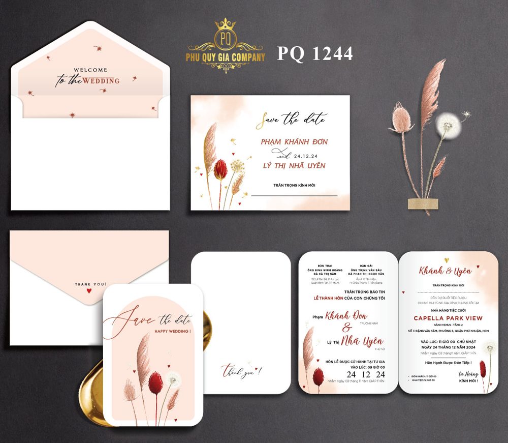Thiệp hoa khô hồng tone trắng (PQ 1244)