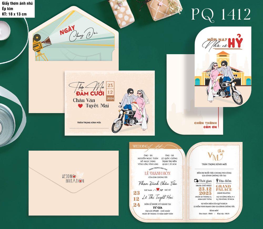 Thiệp xe máy ngày chung đôi tone kem (PQ 1412)