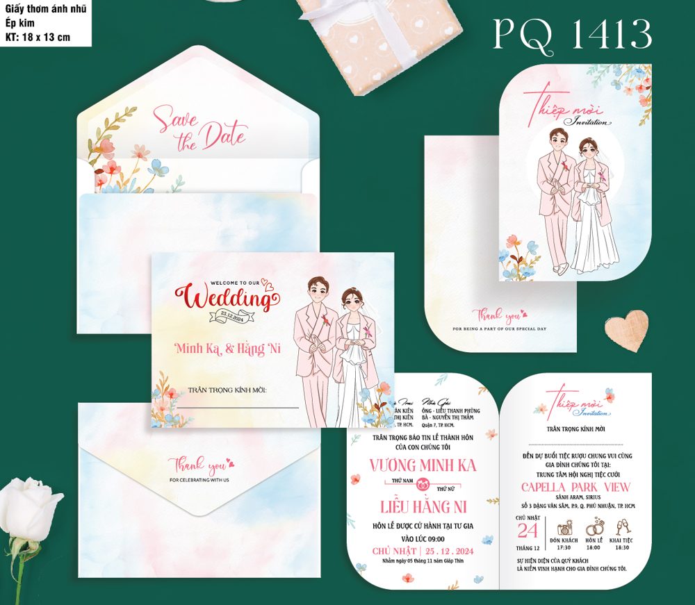 Thiệp chibi dâu rễ áo hồng tone pastel (PQ 1413)