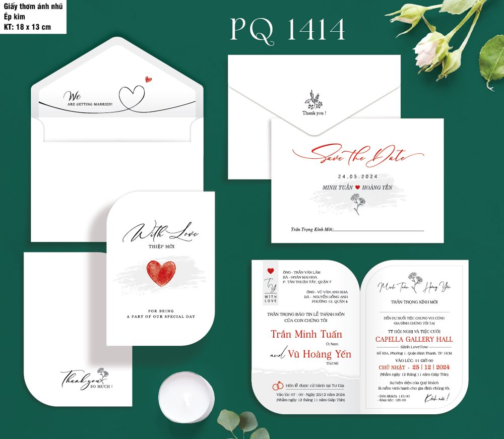 Thiệp tim đỏ tone trắng (PQ 1414)