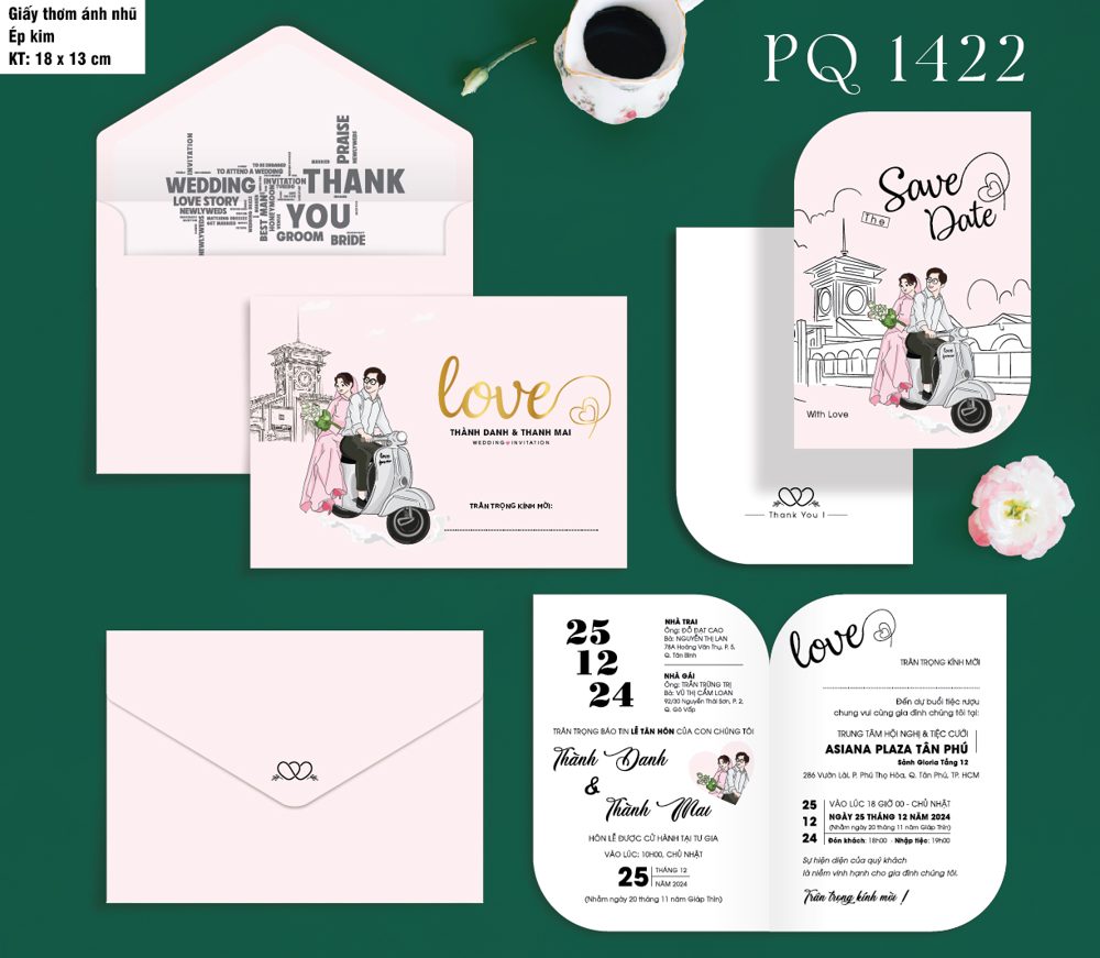 Thiệp Love xe máy tone hồng (PQ 1422)