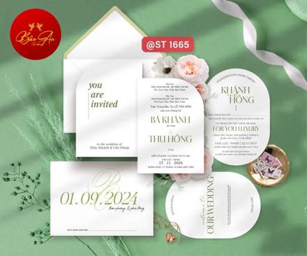 Thiệp đơn giản xanh lá You Are Invited (1665)