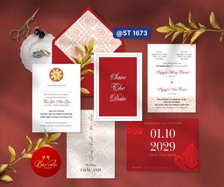 Thiệp đơn giản đỏ đô Save The Date (1673)