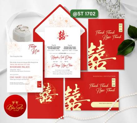 Thiệp chữ Hỷ nhũ vàng nền đỏ (1702)