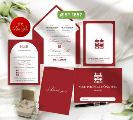 Thiệp chữ Hỷ đỏ trắng tối giản (1857)
