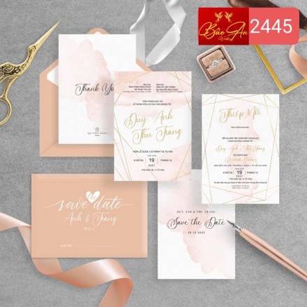 Thiệp hoa lá cam hồng màu nước (2445)