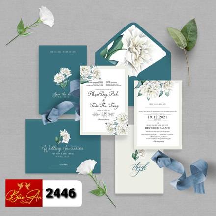 Thiệp hoa lá xanh cổ vịt hoa trắng (2446)