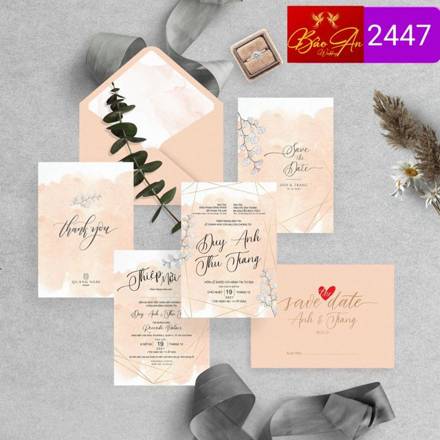 Thiệp hoa lá cam đào màu nước (2447)