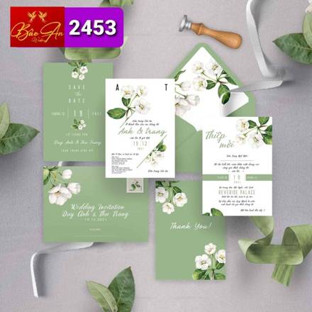 Thiệp hoa lá xanh sage hoa trắng (2453)