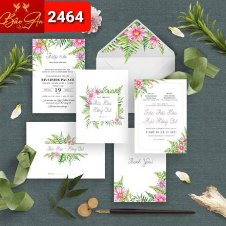 Thiệp hoa lá nhiệt đới hồng xanh (2464)