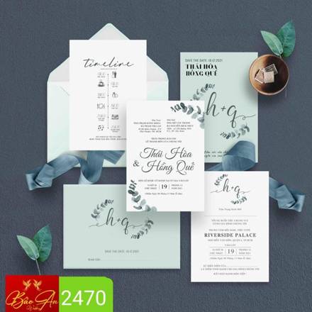 Thiệp hoa lá xanh mint chữ lồng (2470)